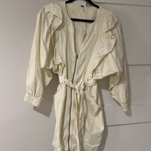NWOT Free People Cream Ruffle Zip Front Dress with Tie Waist